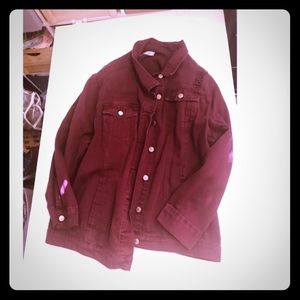Plus size maroon denim jacket.